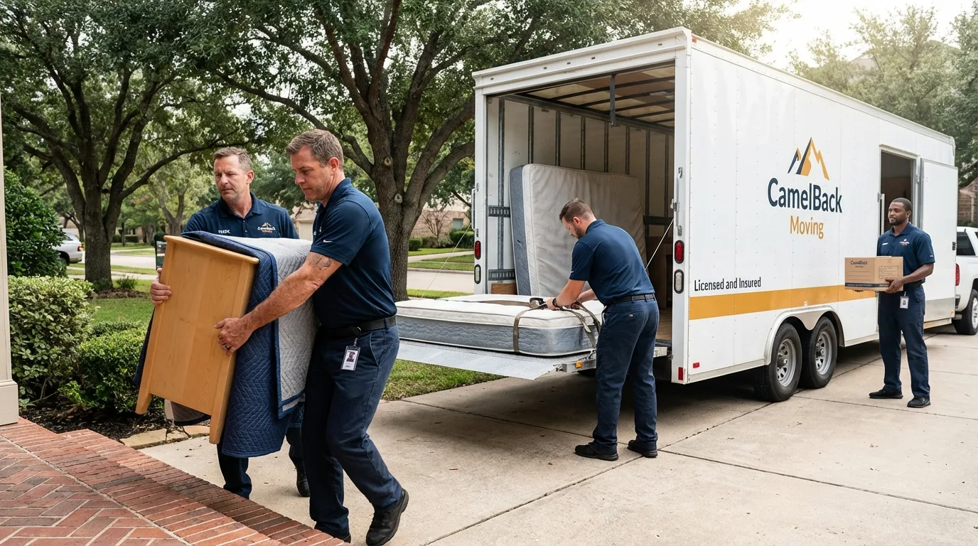 Crew loading residential truck for cross-state move from Bayboro, NC
