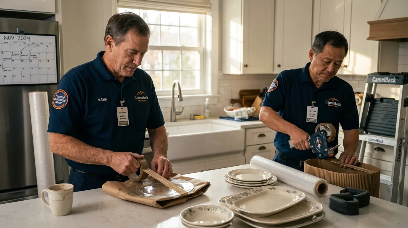 Professional crew packing kitchen dishware in Bayboro, NC